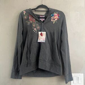 Johnny Was Vernazza Floral & Peacock Zip Up Embroidered Hoodie Jacket Small NWT